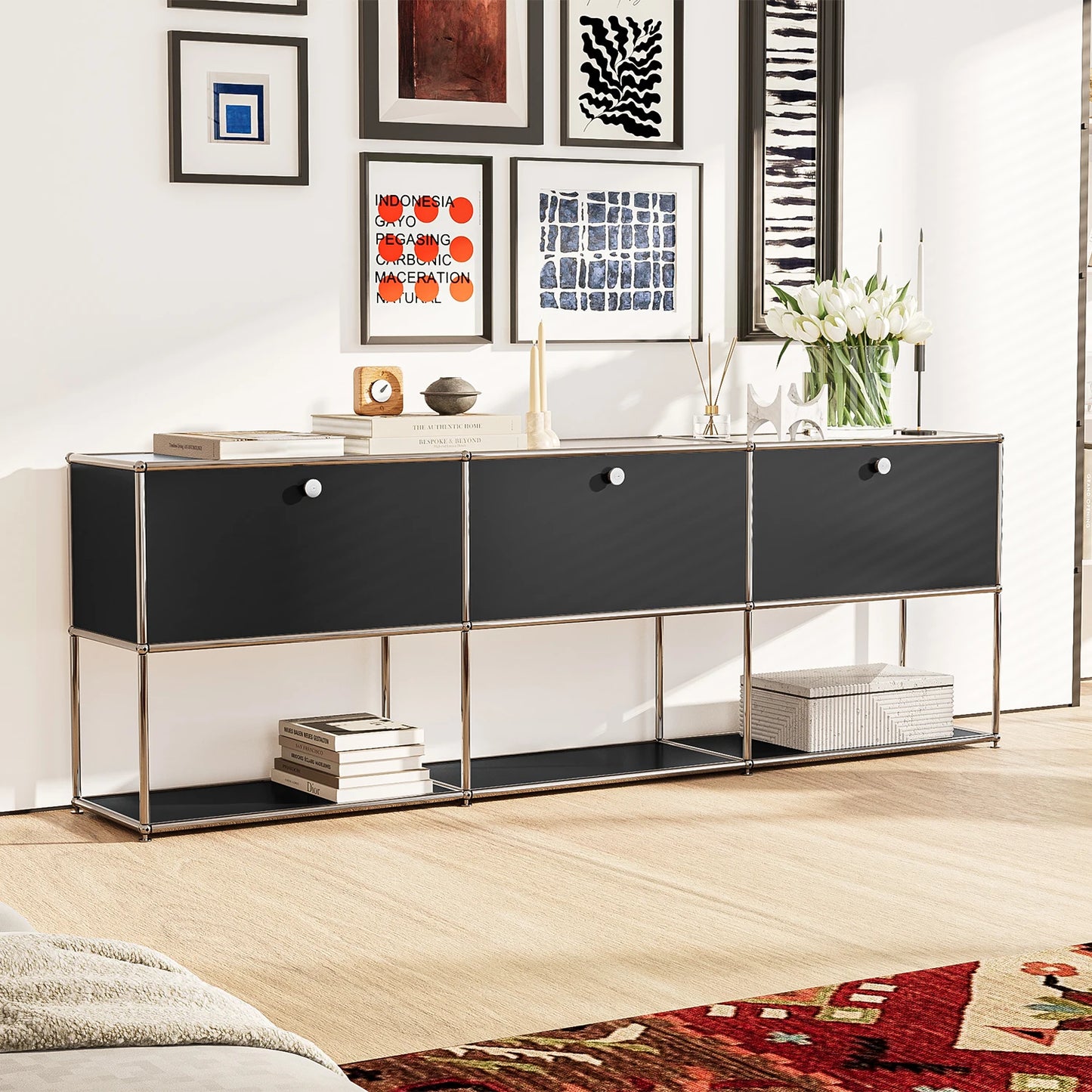 Modern TV Stand Storage Cabinet Metal Frame Living Room Office Furniture