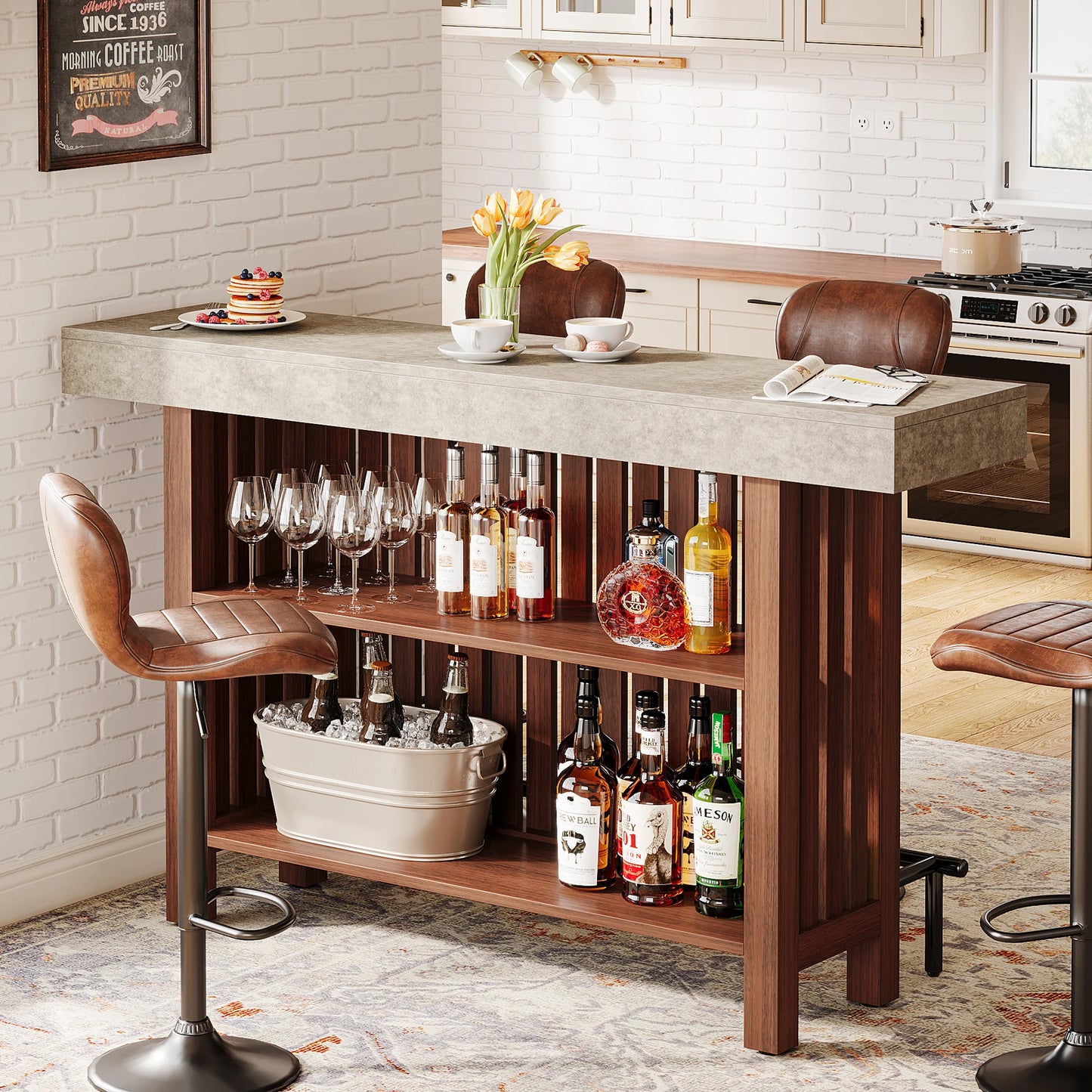 Ljustra 63 Inch Large Home Bar Unit Modern Coffee Bar Cabinet with Footrest