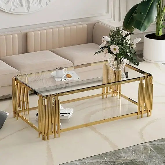 Ljustra Glass Coffee Table Modern Living Room Table Rectangular 51"