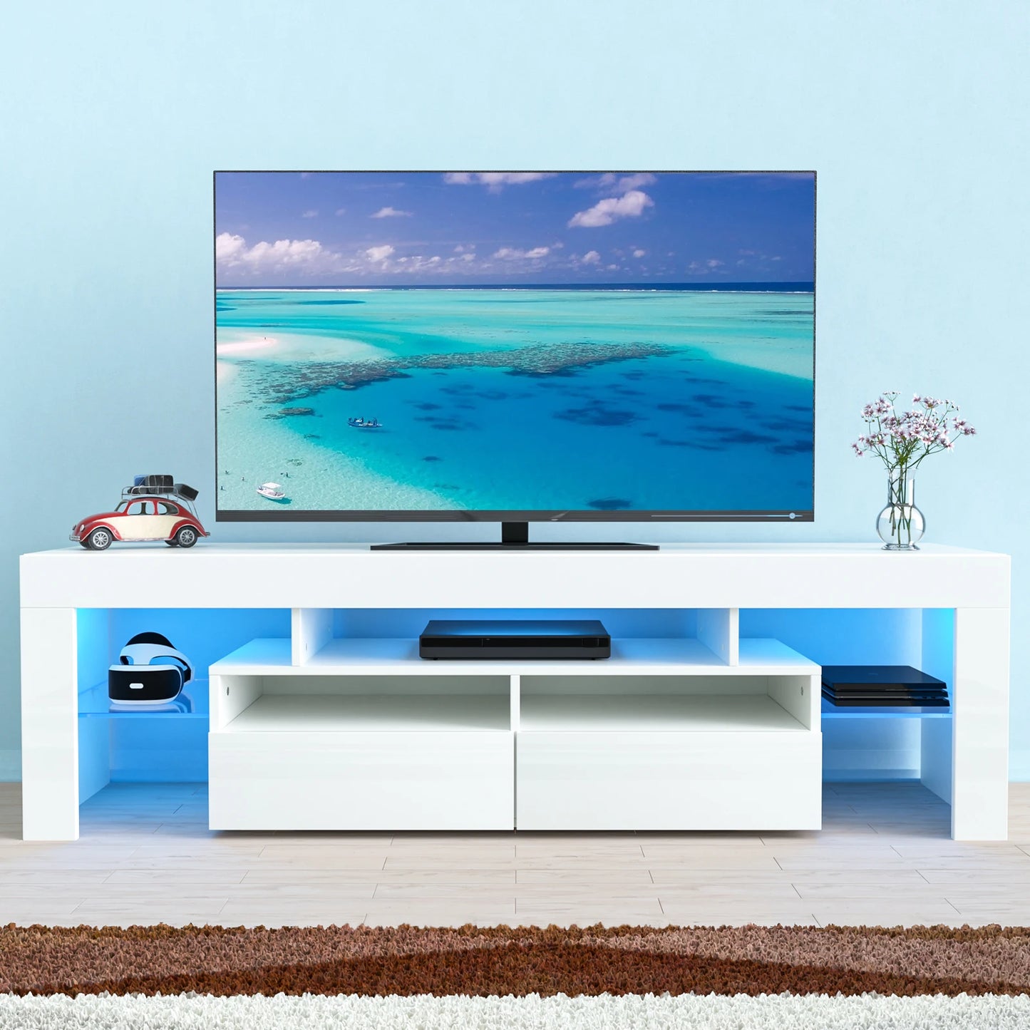 71 Inch LED TV Stand Modern Entertainment Center with RGB Light Storage