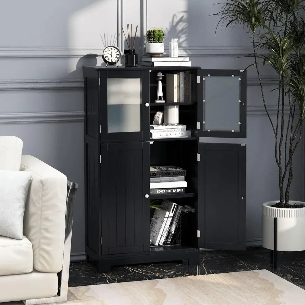 Bathroom Storage Cabinet Wooden Organizer Freestanding Linen Cupboard