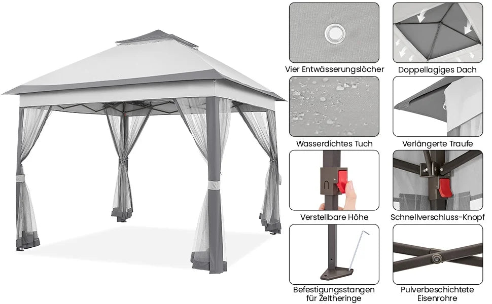 Gazebo Waterproof Pop Up Folding Tent with Mosquito Net 3.3x3.3m