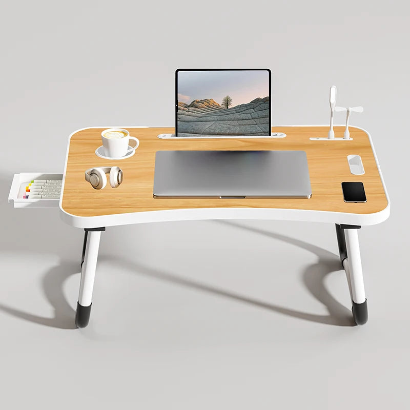 Portable Laptop Desk with USB Light Fan Cup Holder and Tablet Slot