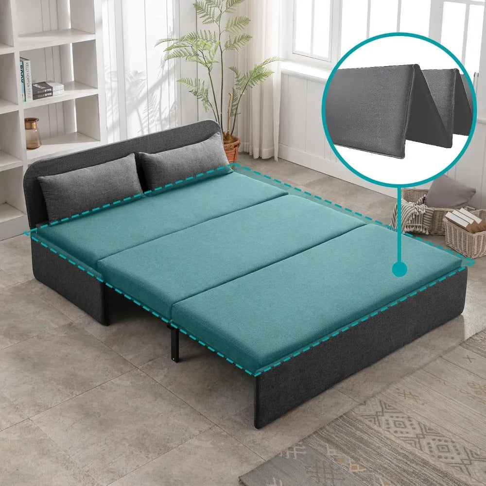 Queen Size Convertible Sofa Bed Couch with Pullout Beds and Pillows