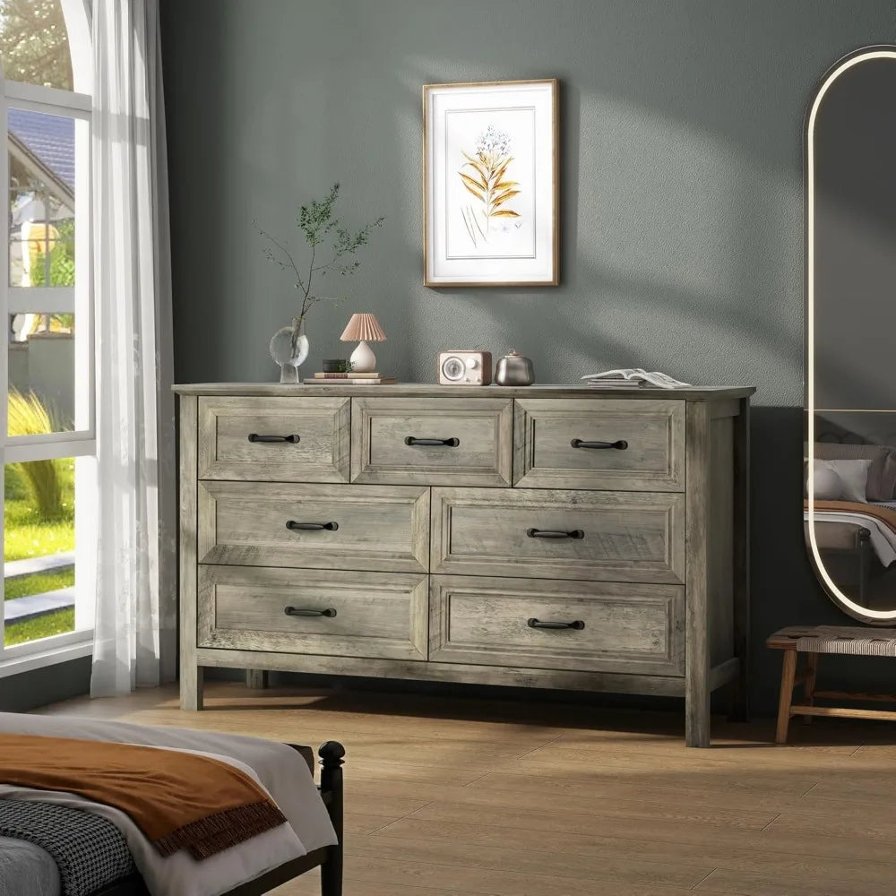 Farmhouse 7-Drawer Dresser Bedroom Storage Organizer Wood Chest