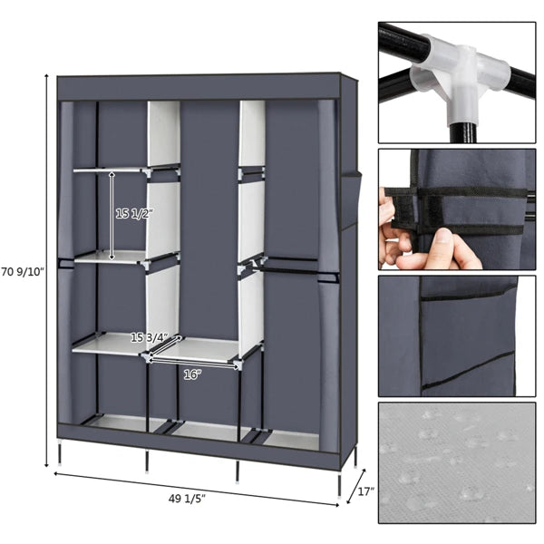 71 Inch Portable Closet Wardrobe Clothes Rack Storage Organizer Shelf