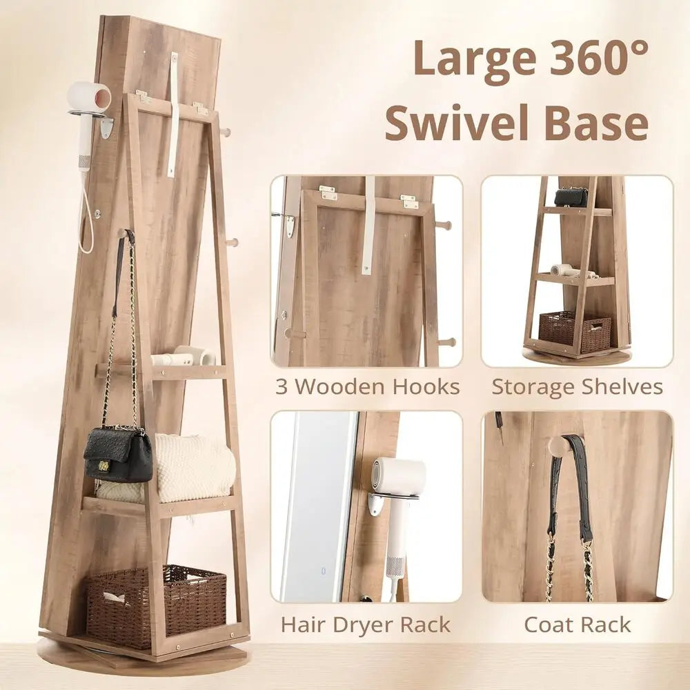 Ljustra LED Mirror Jewelry Cabinet 360° Swivel Lockable Armoire