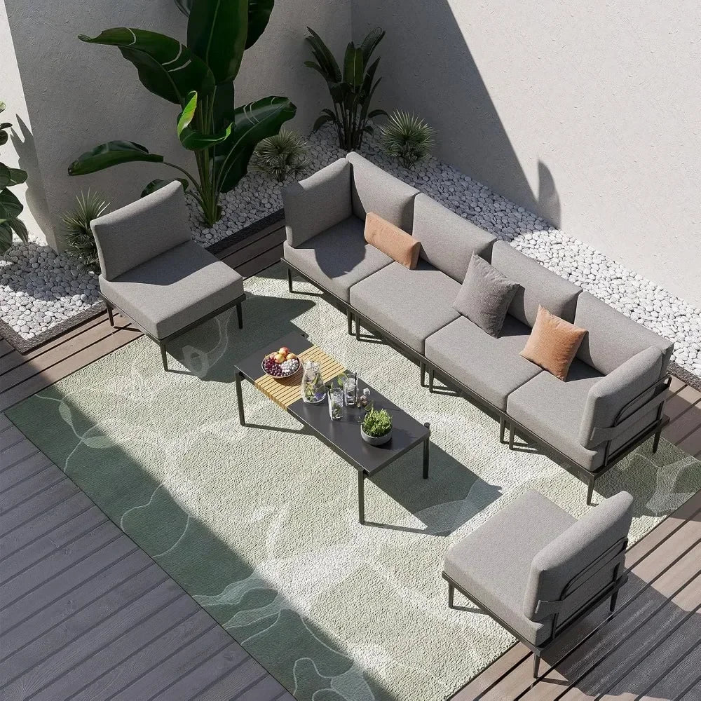 7 Piece Metal Patio Furniture Set Modern Outdoor Sectional Sofa