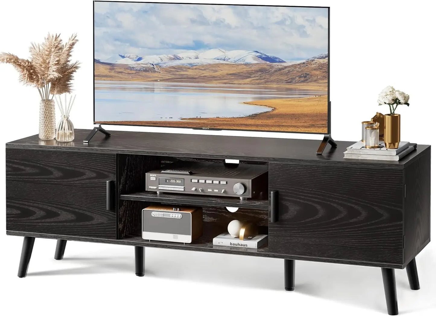 TV Stand for 55 Inch TV with Adjustable Shelf and 2 Cabinets