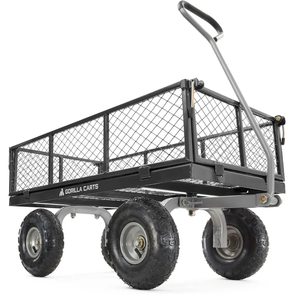 Heavy Duty Steel Mesh Utility Wagon Cart 800lb Capacity Outdoor Hauling