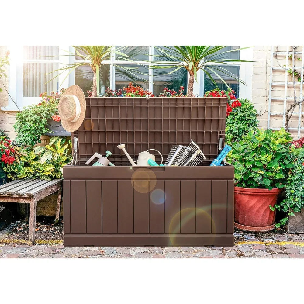 Ljustra 83 Gallon Outdoor Waterproof Storage Box Lockable Resin Bench
