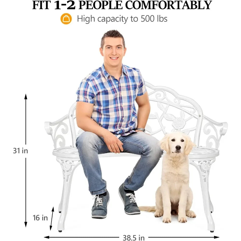 Patio Park Garden Metal Rose Bench Outdoor Cast Iron Aluminum Chair