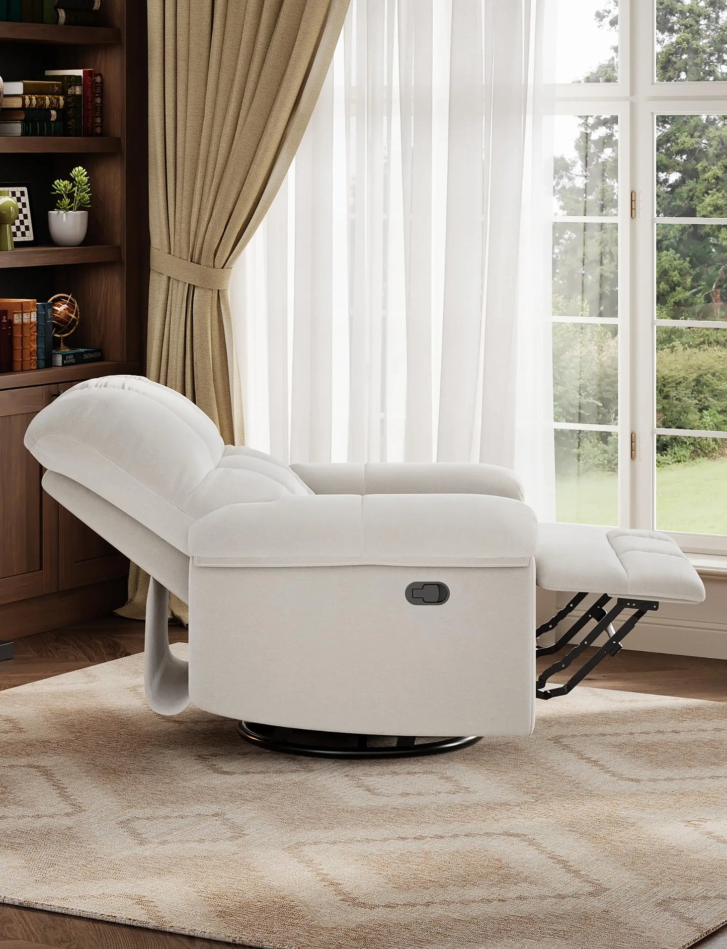 Oversized Recliner Chair Soft Chenille Swivel Rocker for Nursery Living Room