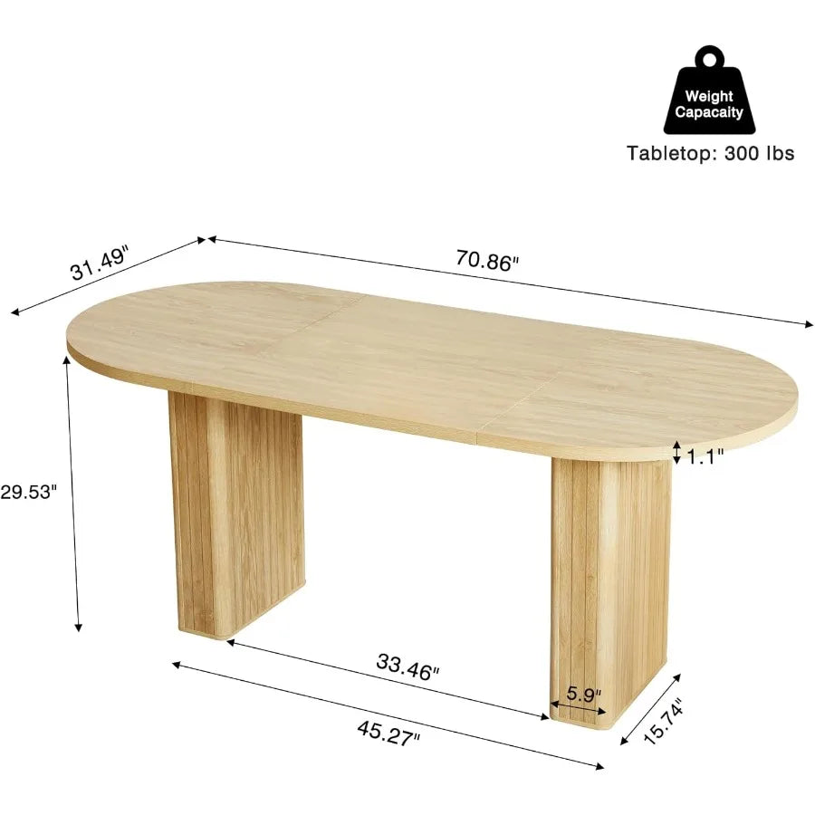 70.8 Inch Oval Kitchen Dining Table for 4-6 People Modern Farmhouse