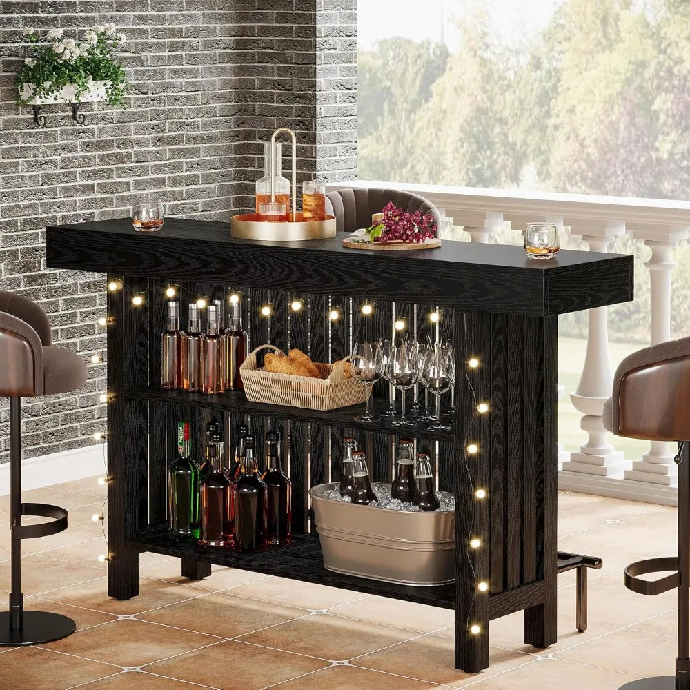 Large Home Bar Unit 2-Tier Mini Bar Table Modern Coffee Bar Cabinet