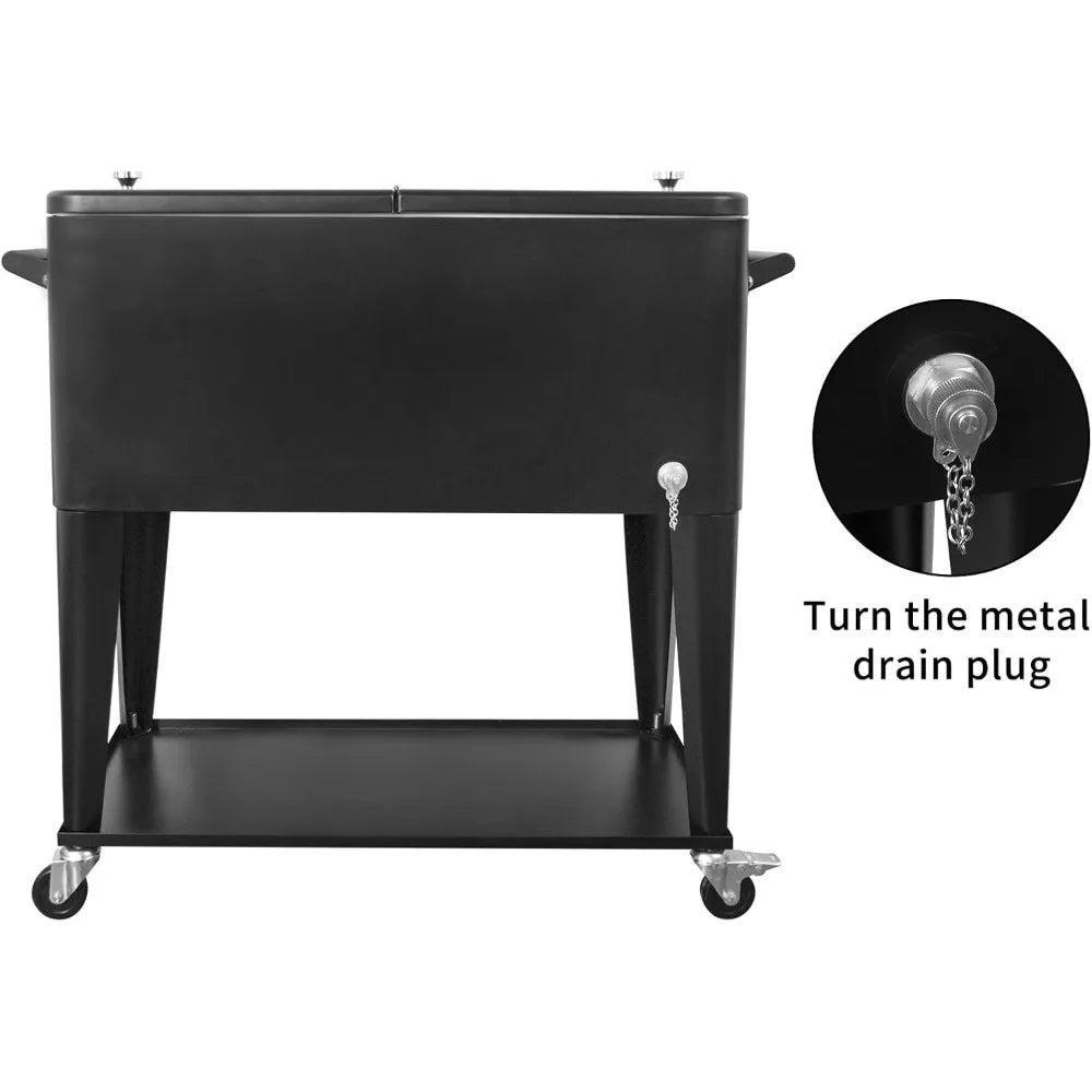Portable Rolling Cooler Cart 80 Quart Outdoor Beverage Trolley