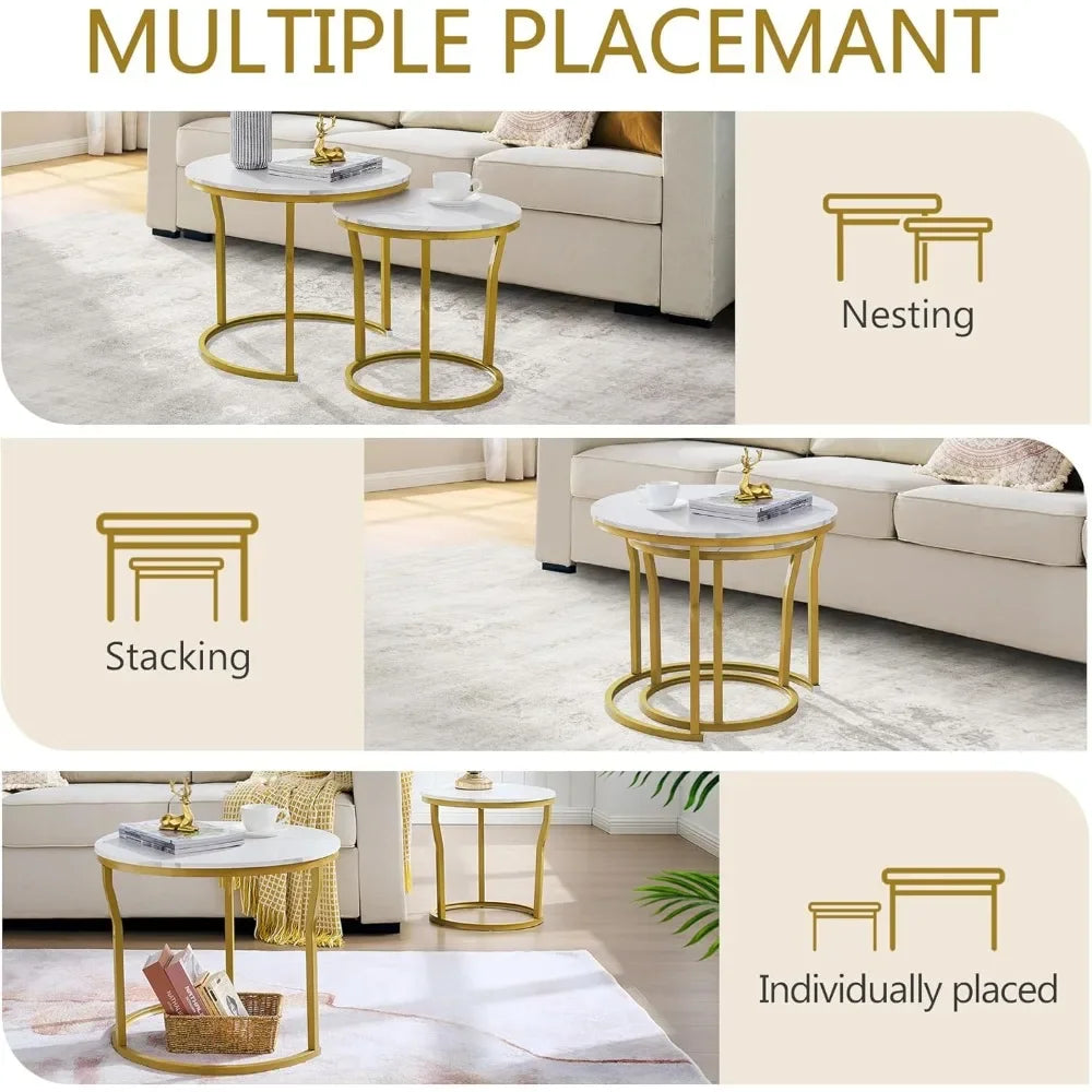 Round Nesting Coffee Tables Set of 2 Minimalist Living Room Furniture