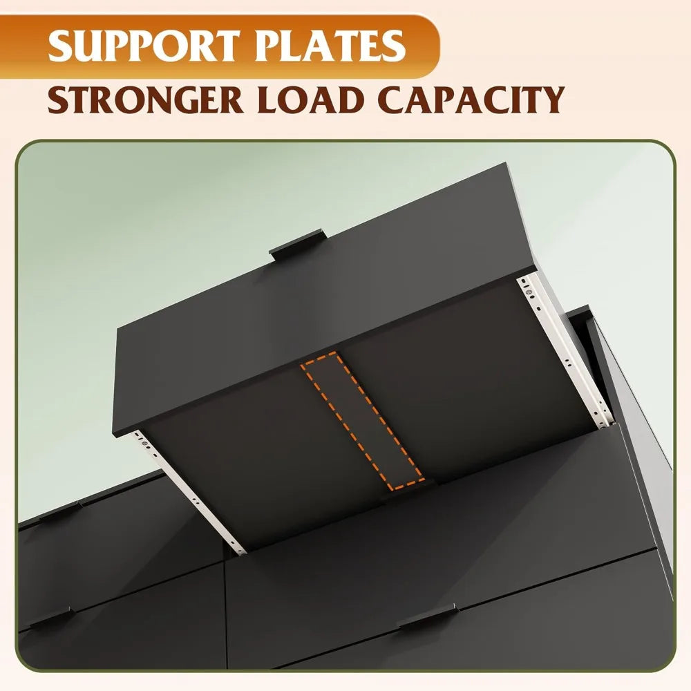 Black Dresser 6 Drawer Modern Storage Organizer TV Stand 55 Inch