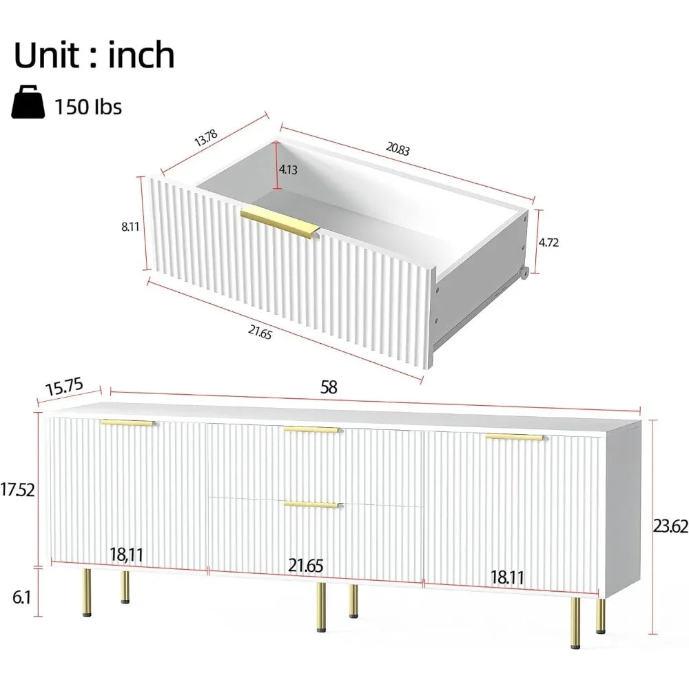 Mid Century Modern TV Stand for 65 Inch TV with Storage and Drawers