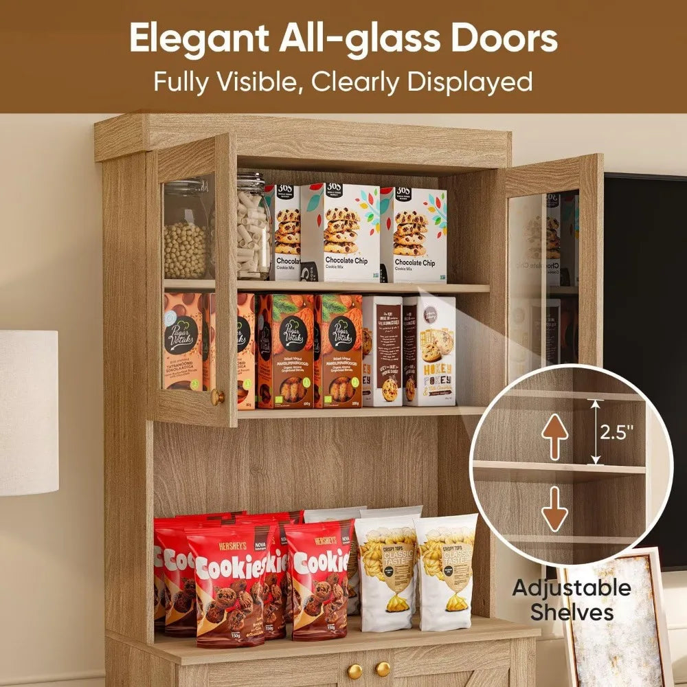 71 Inch Farmhouse Kitchen Pantry Cabinet Storage Coffee Bar Microwave Stand