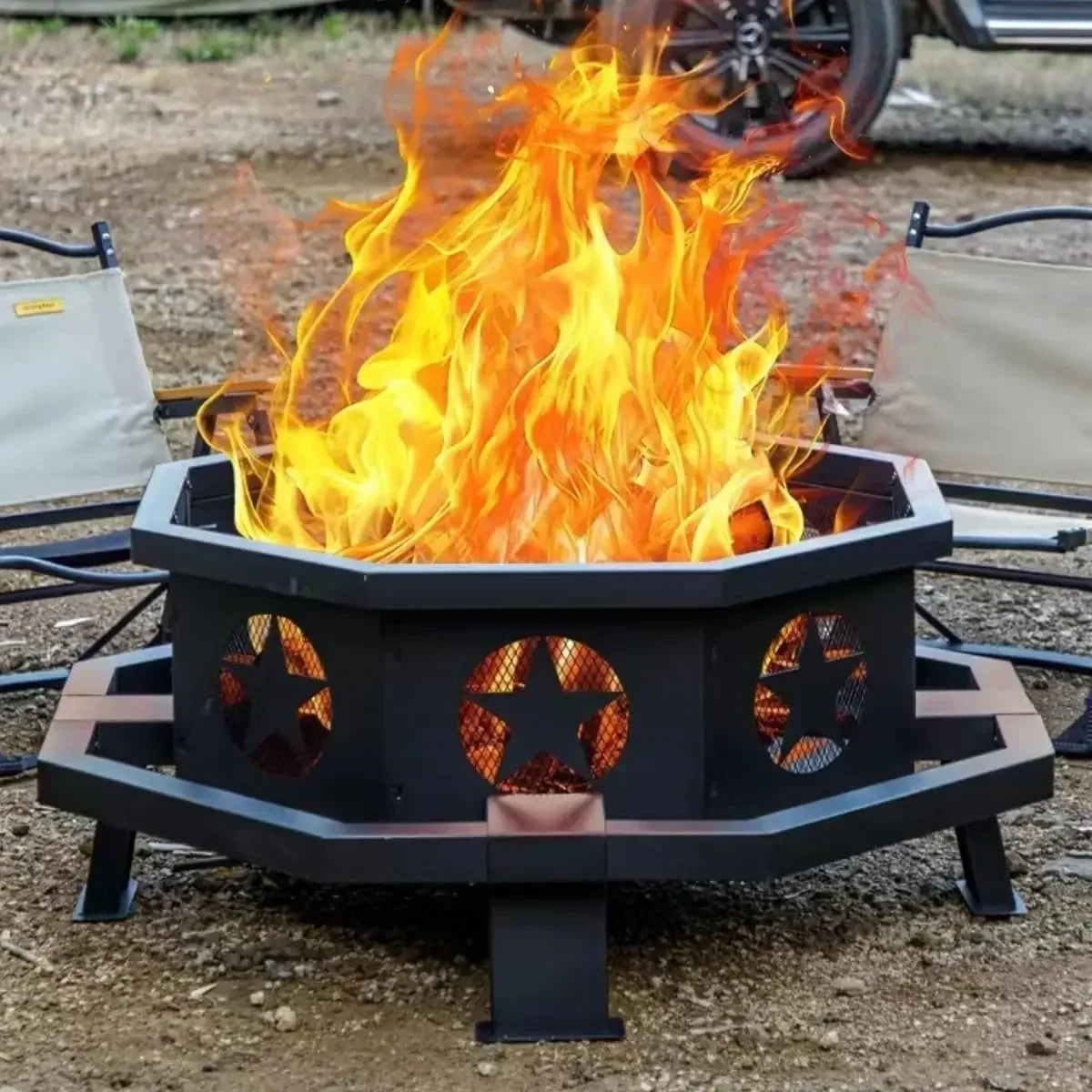 42 Inch Octagonal Fire Pit Outdoor Wood Burning Heavy Duty Firepit