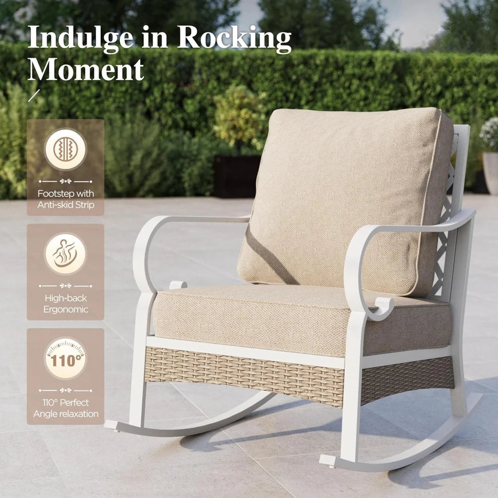 4-Piece Patio Furniture Set Rattan Rocking Chairs Sofa Marble Table