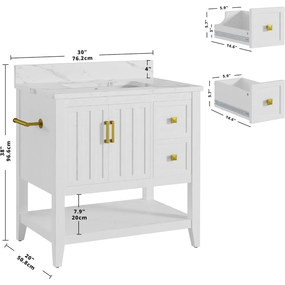 Modern Bathroom Vanity with Sink 30 Inch Storage Cabinet Easy Assembly