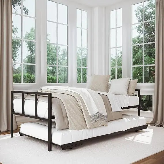 Twin Daybed with Pop Up Trundle Space Saving Bed Set