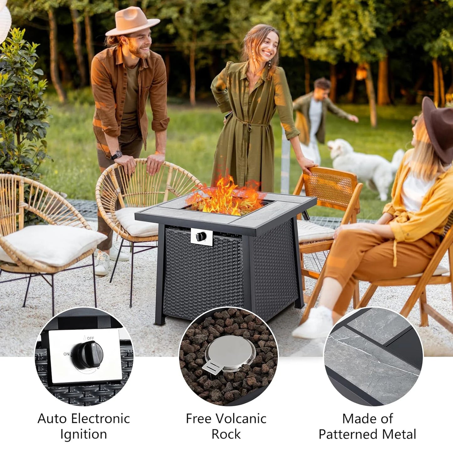 28 Inch Outdoor Fire Pit Table 50000 BTU Propane Fire Pit for Patio