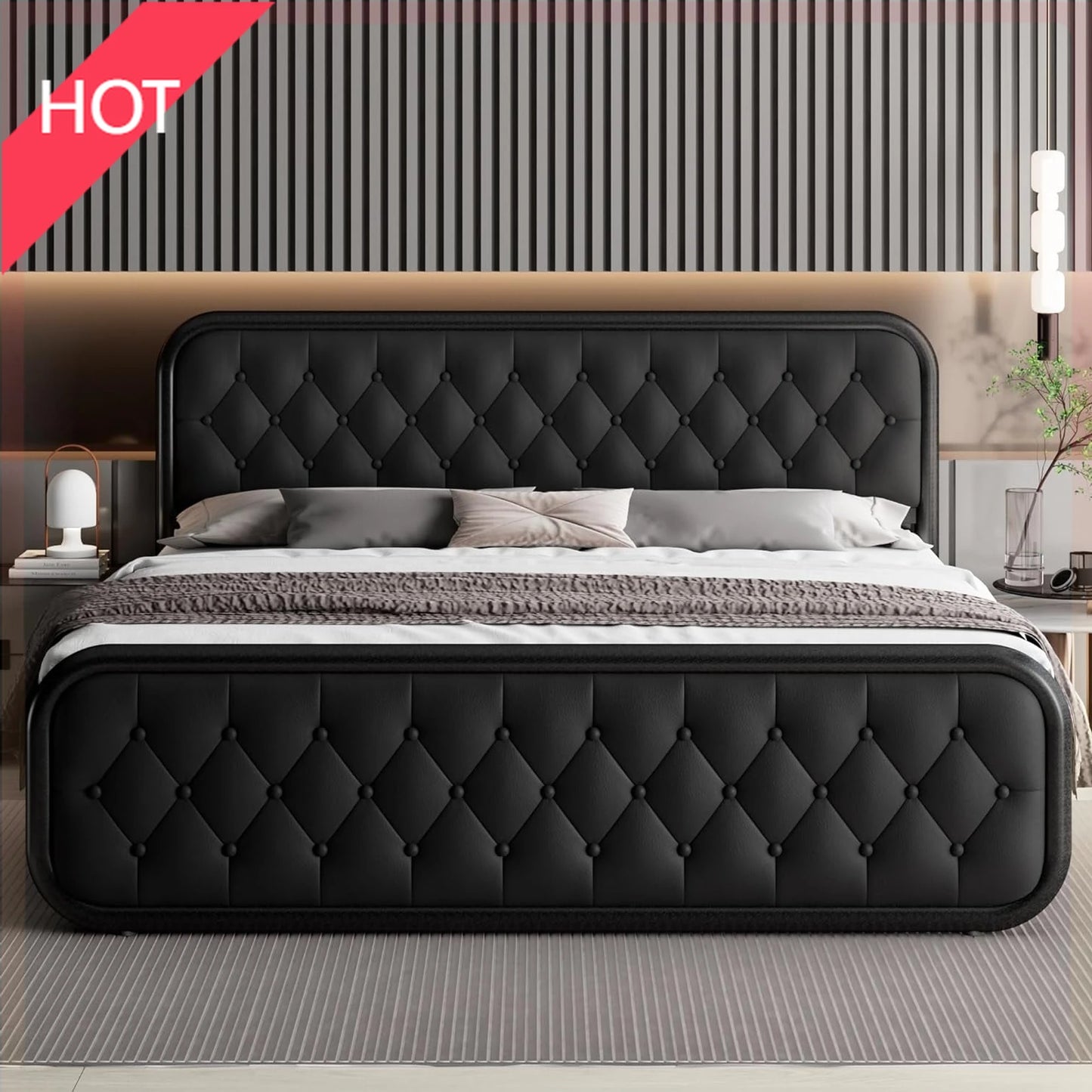 Ljustra King Size Bed Frame Heavy Duty Platform Bed with Storage