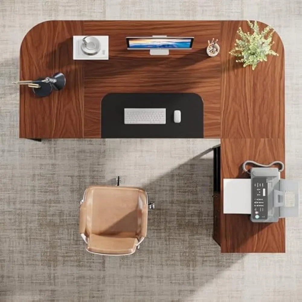 63 Inch L Shaped Executive Desk with File Cabinet Large Computer Desk