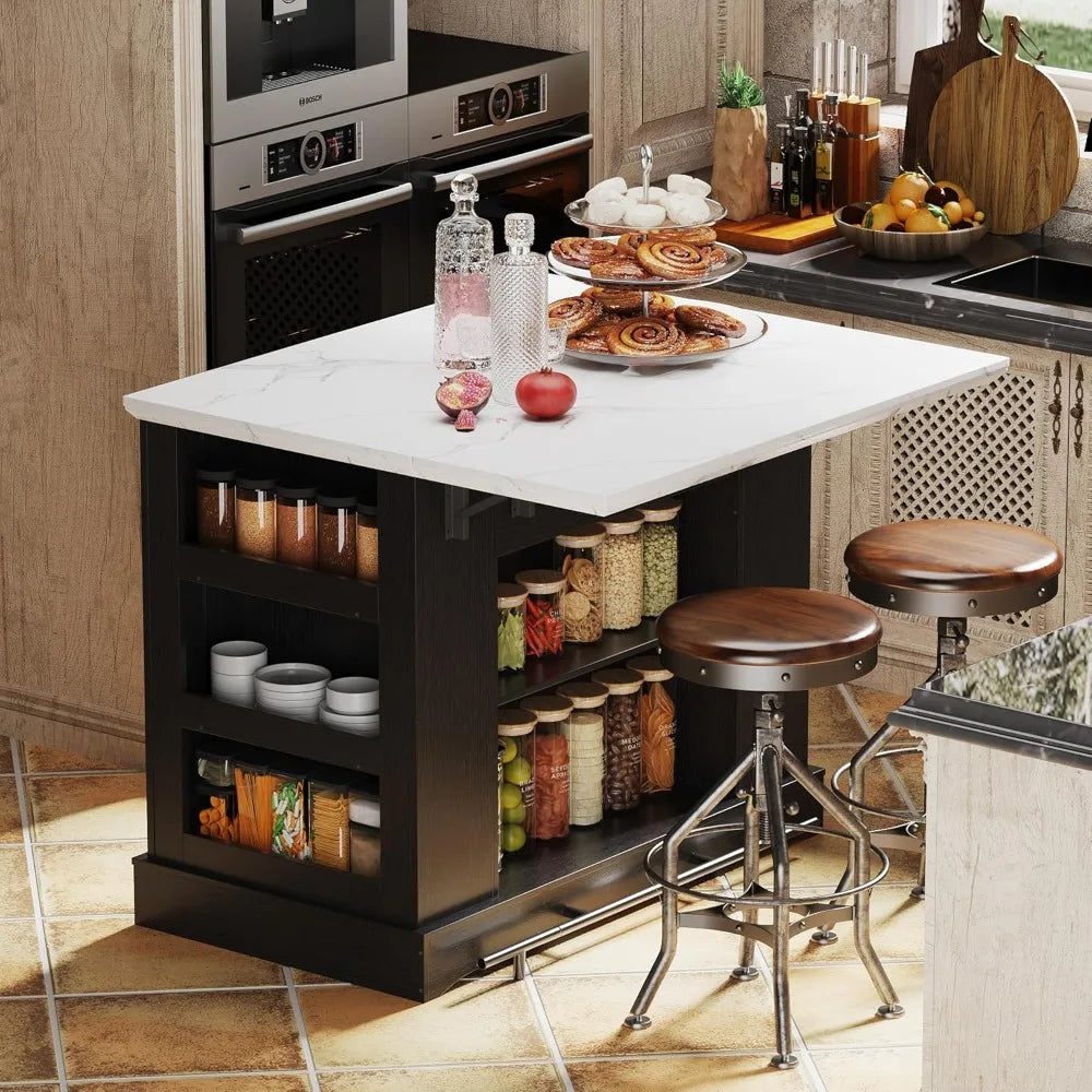 Large Kitchen Island with Electrical Outlets Drop Leaf Marble Countertop