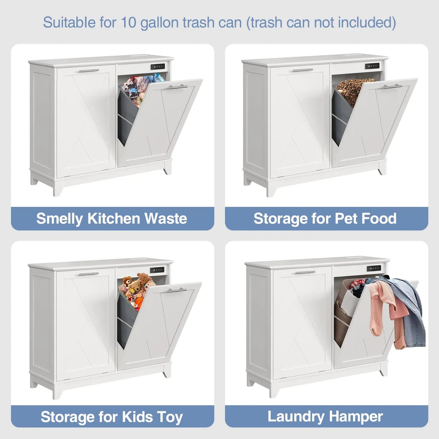 Tilt Out Trash Can Cabinet with Charging Station and Deodorizing Function