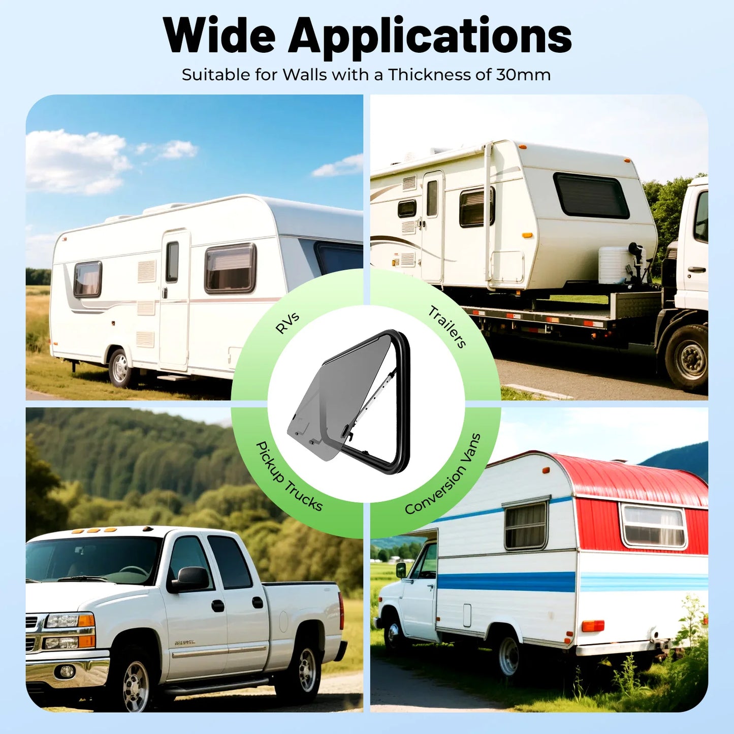 RV Exit Window 90x55cm Tempered Glass Camper Emergency Window Trim Kit