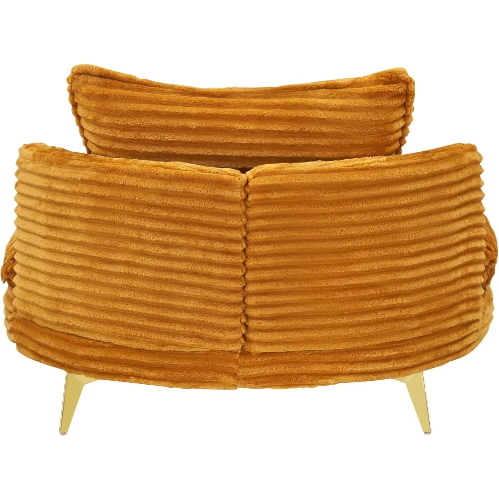 Mid-Century Modern Sofa Chaise Lounge Corduroy Fabric Metal Legs