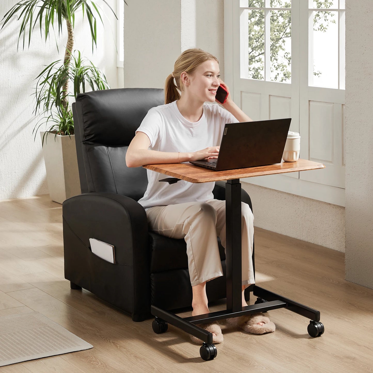 Height Adjustable Portable Computer Desk Mobile Workstation with Wheels