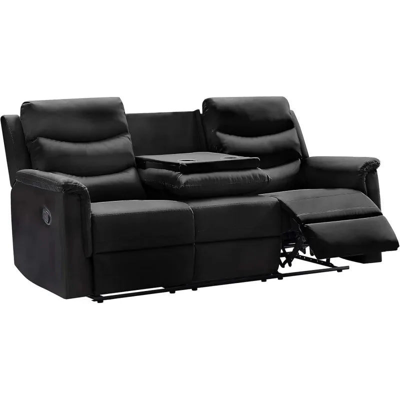 77" Faux Leather Reclining Loveseat Sofa w/ 2 Recliners, Cup Holders, Console – Manual Recliner Couch