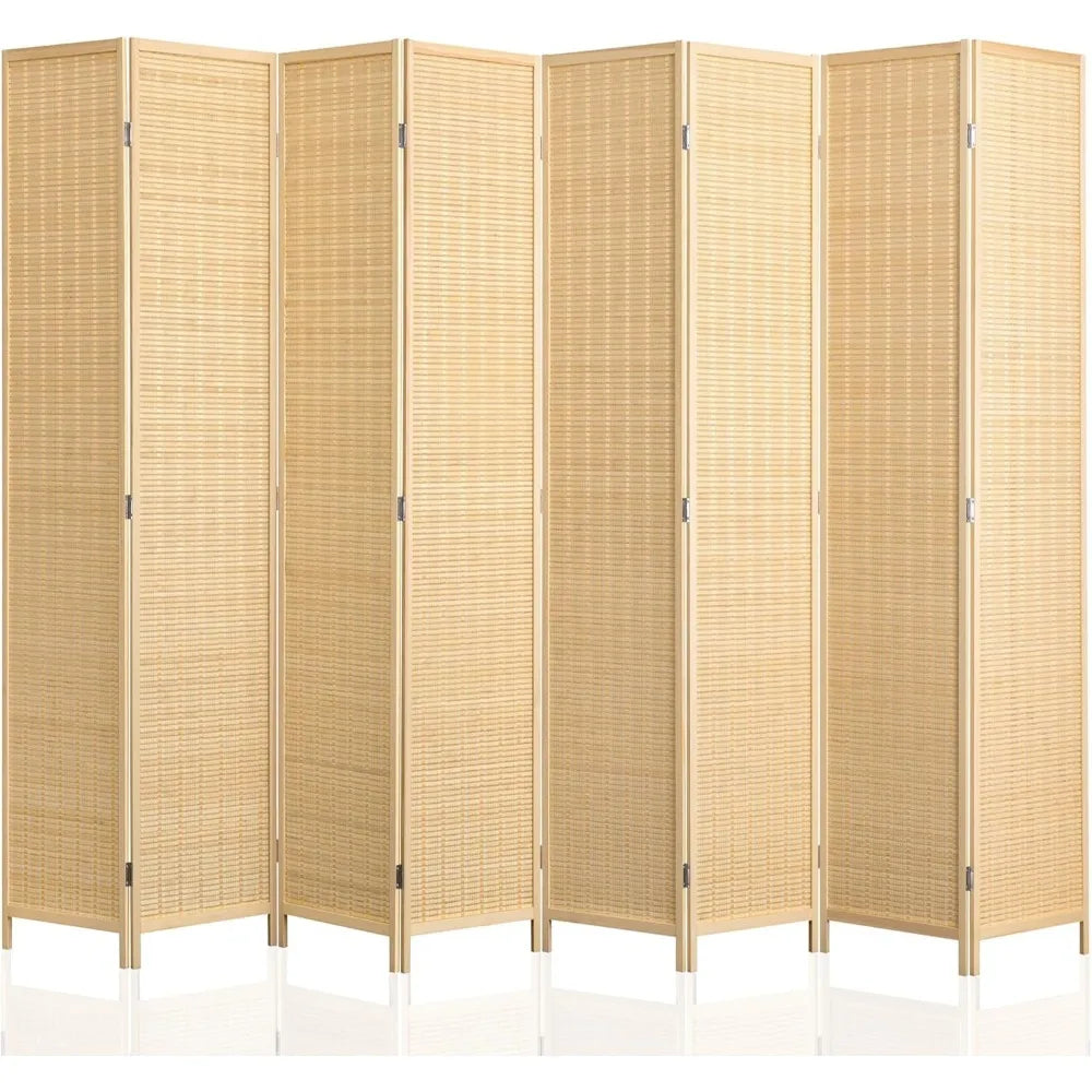 8 Panel Bamboo Room Divider Folding Privacy Screen Natural Wood