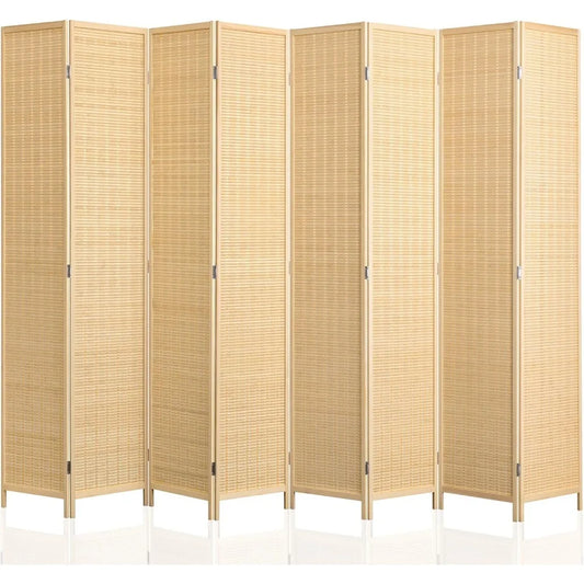 8 Panel Bamboo Room Divider Folding Privacy Screen Natural Wood