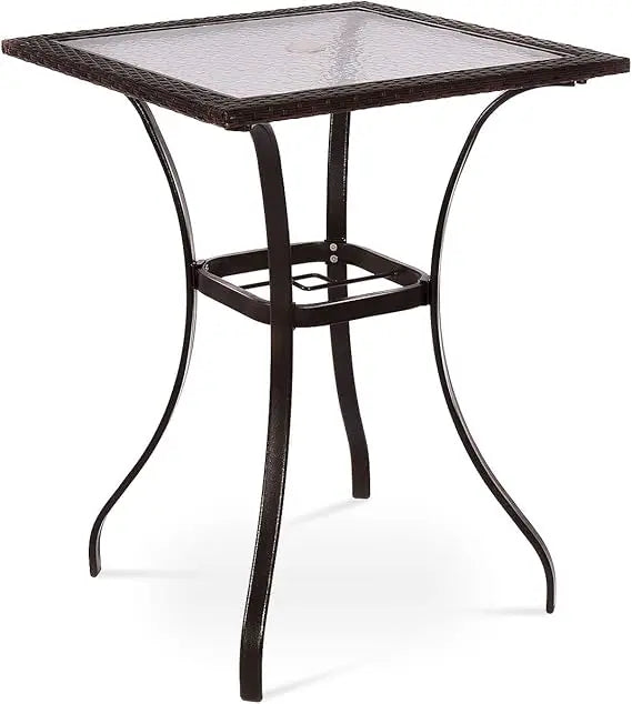 Patio Bar Table with Umbrella Hole Heavy Duty Outdoor Glass Top 37 Inch