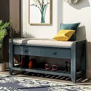 Entry Storage Bench Shoe Rack with Cushioned Seat and Drawers