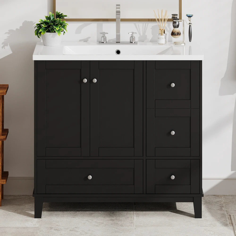 36 Inch Modern Bathroom Vanity with USB Charging and Ample Storage