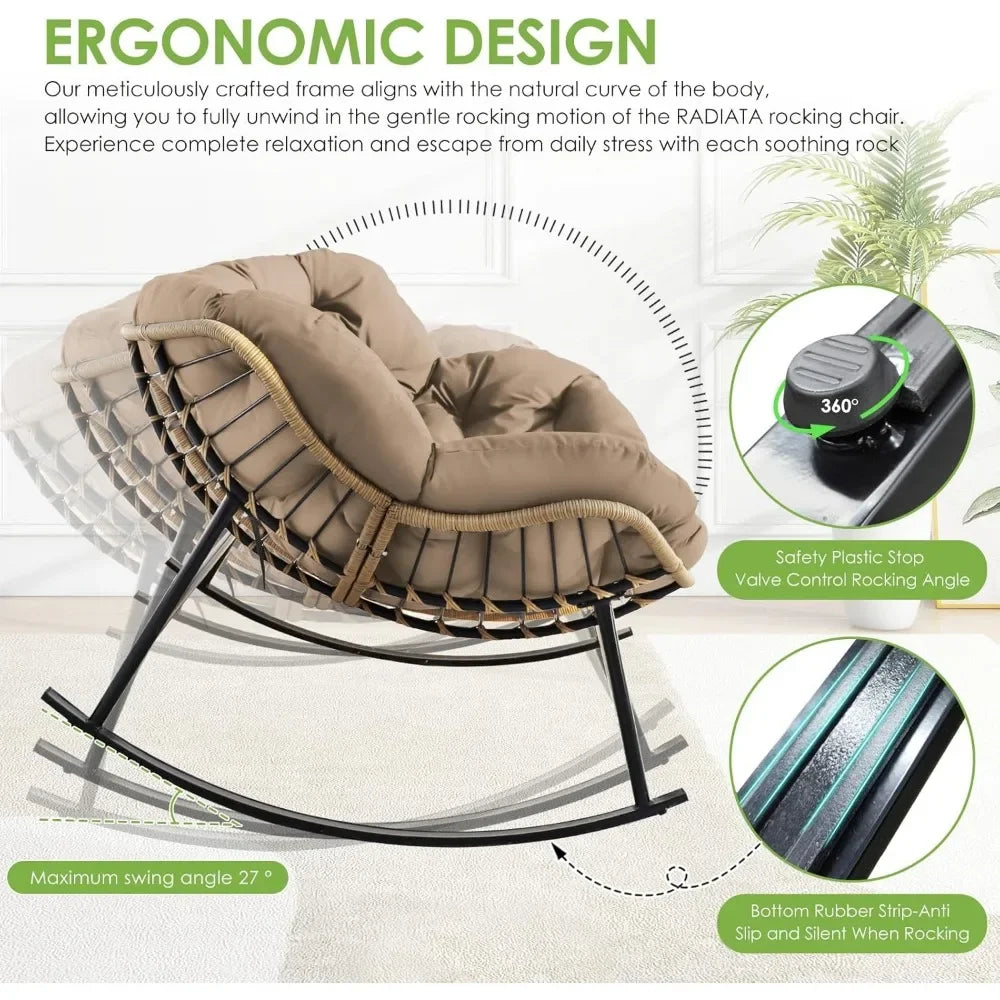 Rocking Egg Chair Indoor Outdoor Oversized Lounge Wicker Papasan Rocker