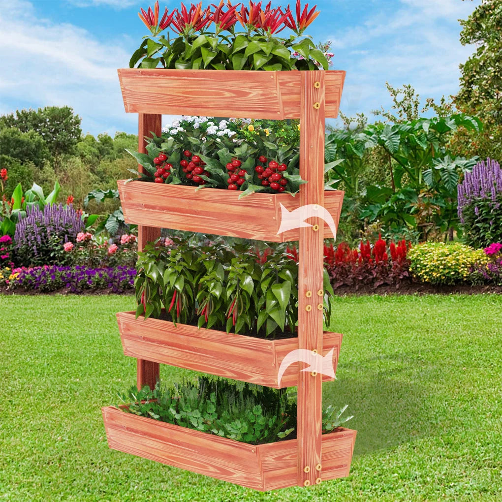 Extra Large 4 Tier Raised Garden Bed Solid Wood Vertical Planter Box