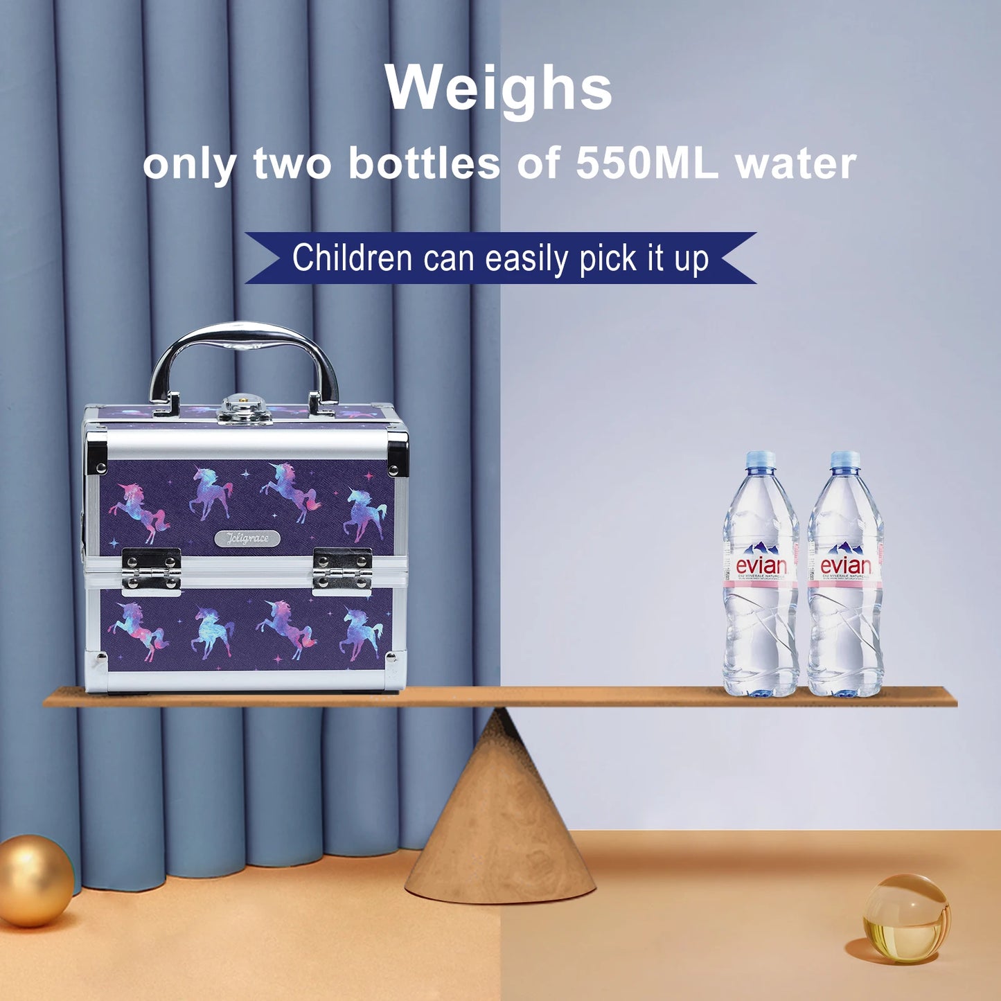 Ljustra Portable Unicorn Makeup Case with Lock Mirror and Trays Storage Box