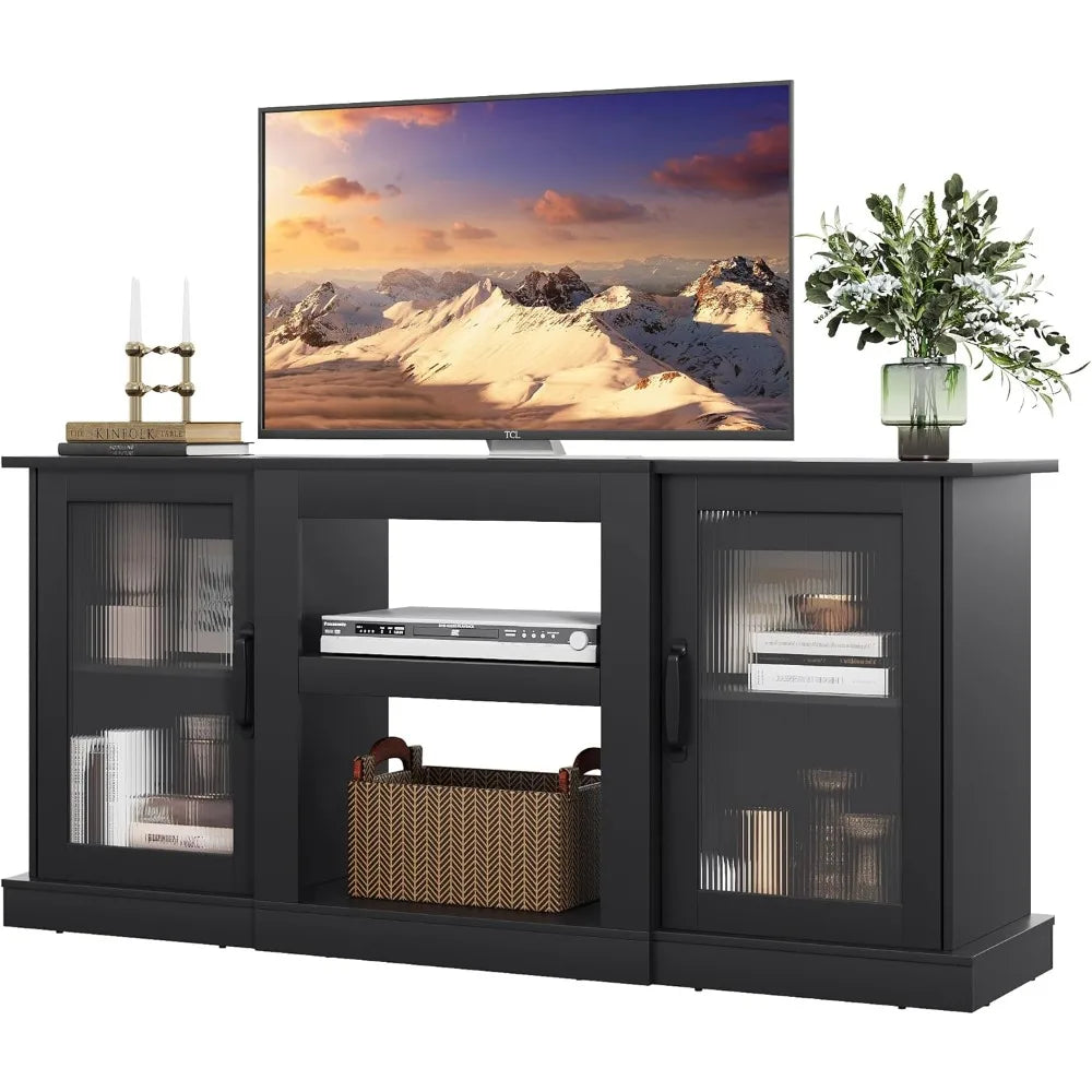 Retro TV Stand 65 Inch Modern Entertainment Center with Storage Shelves