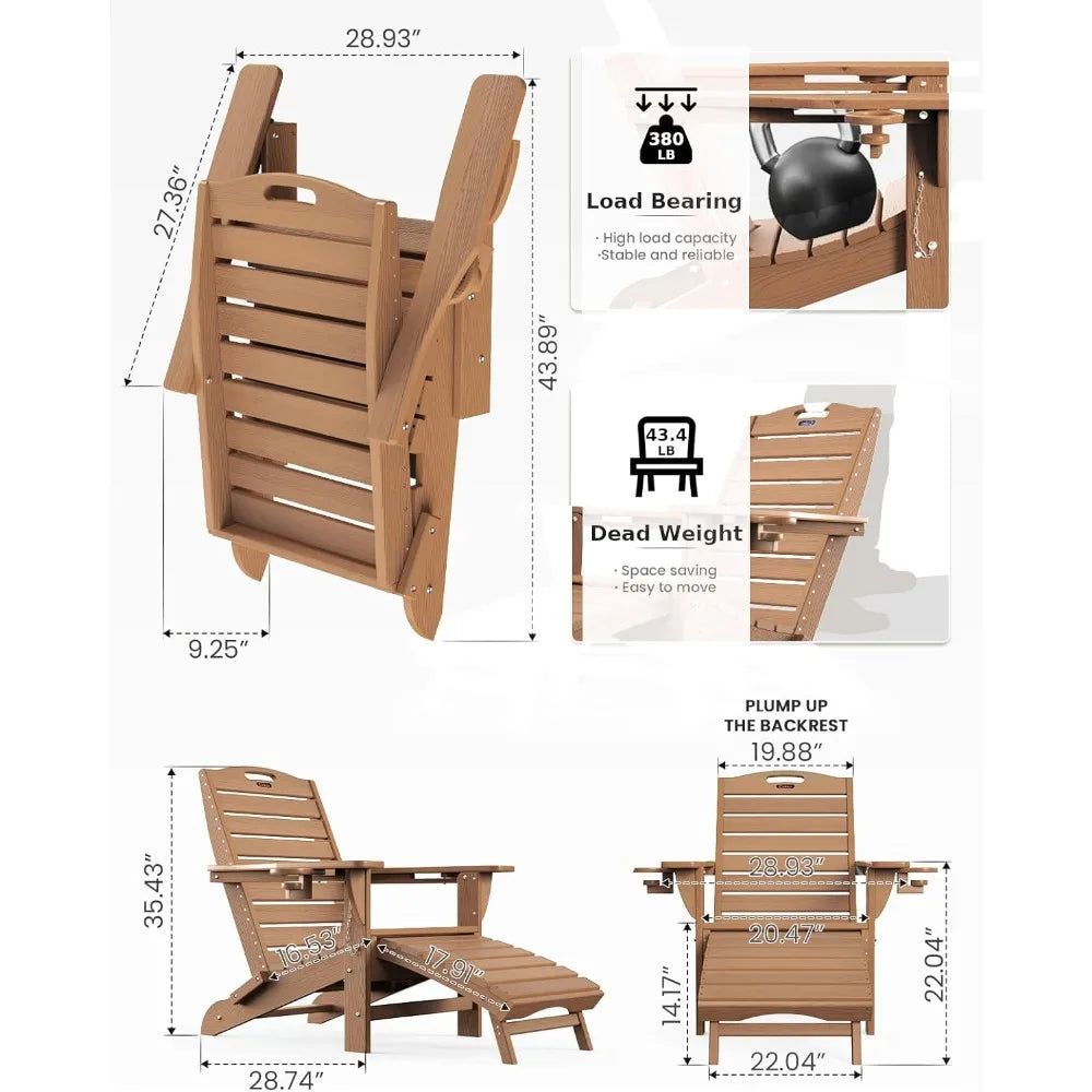 Folding Adirondack Chair with Retractable Ottoman Patio Fire Pit Chair