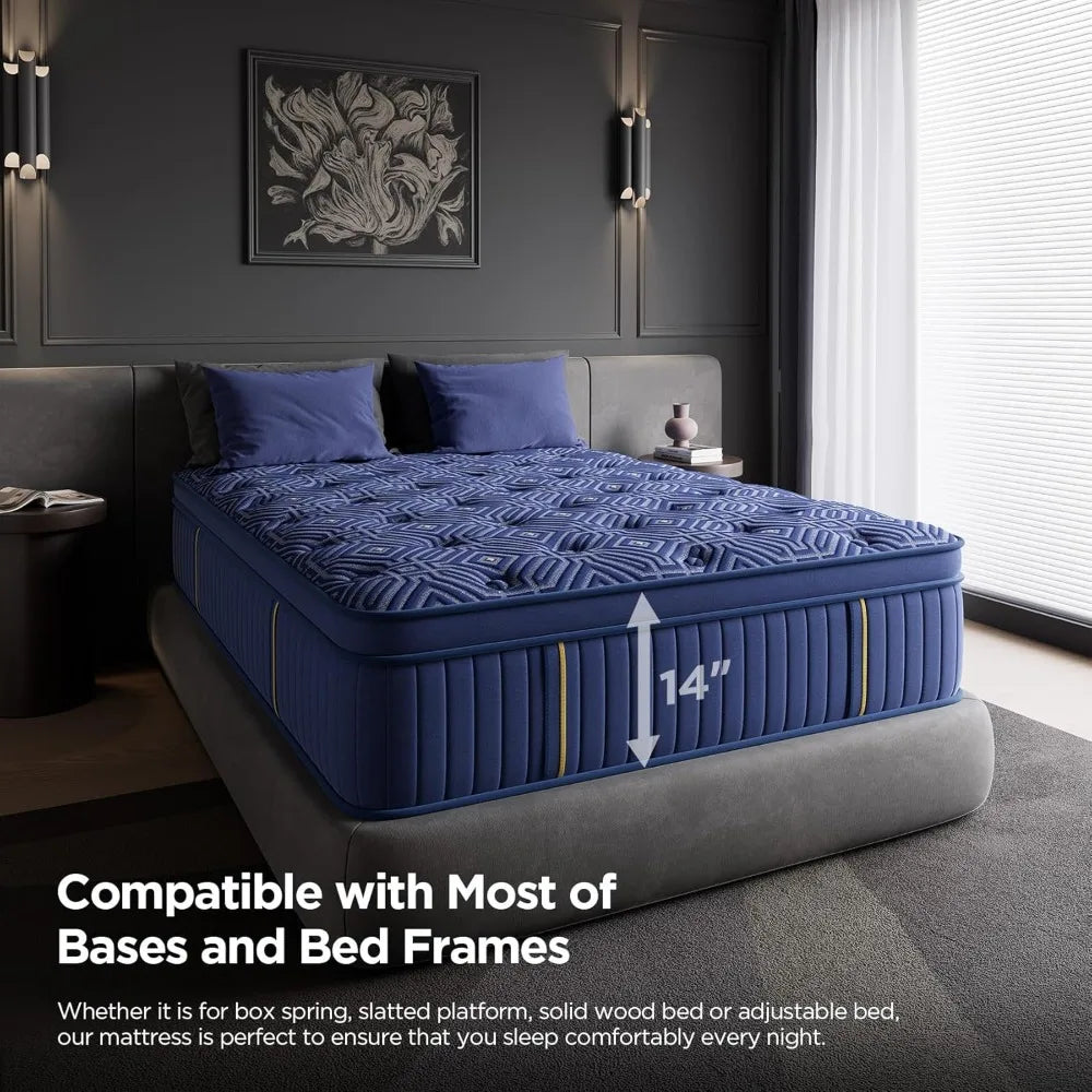 Ljustra Queen Mattress 14 Inch Medium Hybrid Memory Foam Pocket Spring