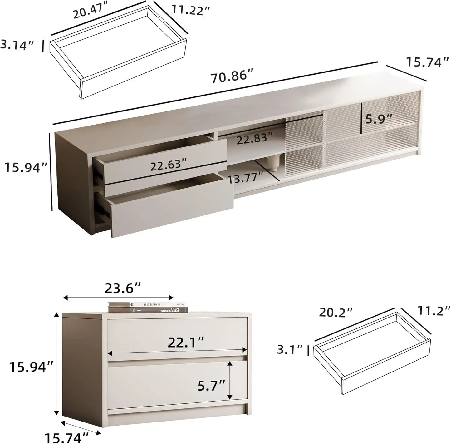 Modern 2-Drawer Side Cabinet Versatile Storage Nightstand Sofa Table