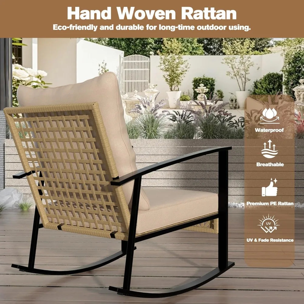 Ljustra 3 Piece Rocking Bistro Set Outdoor Patio Furniture with Coffee Table